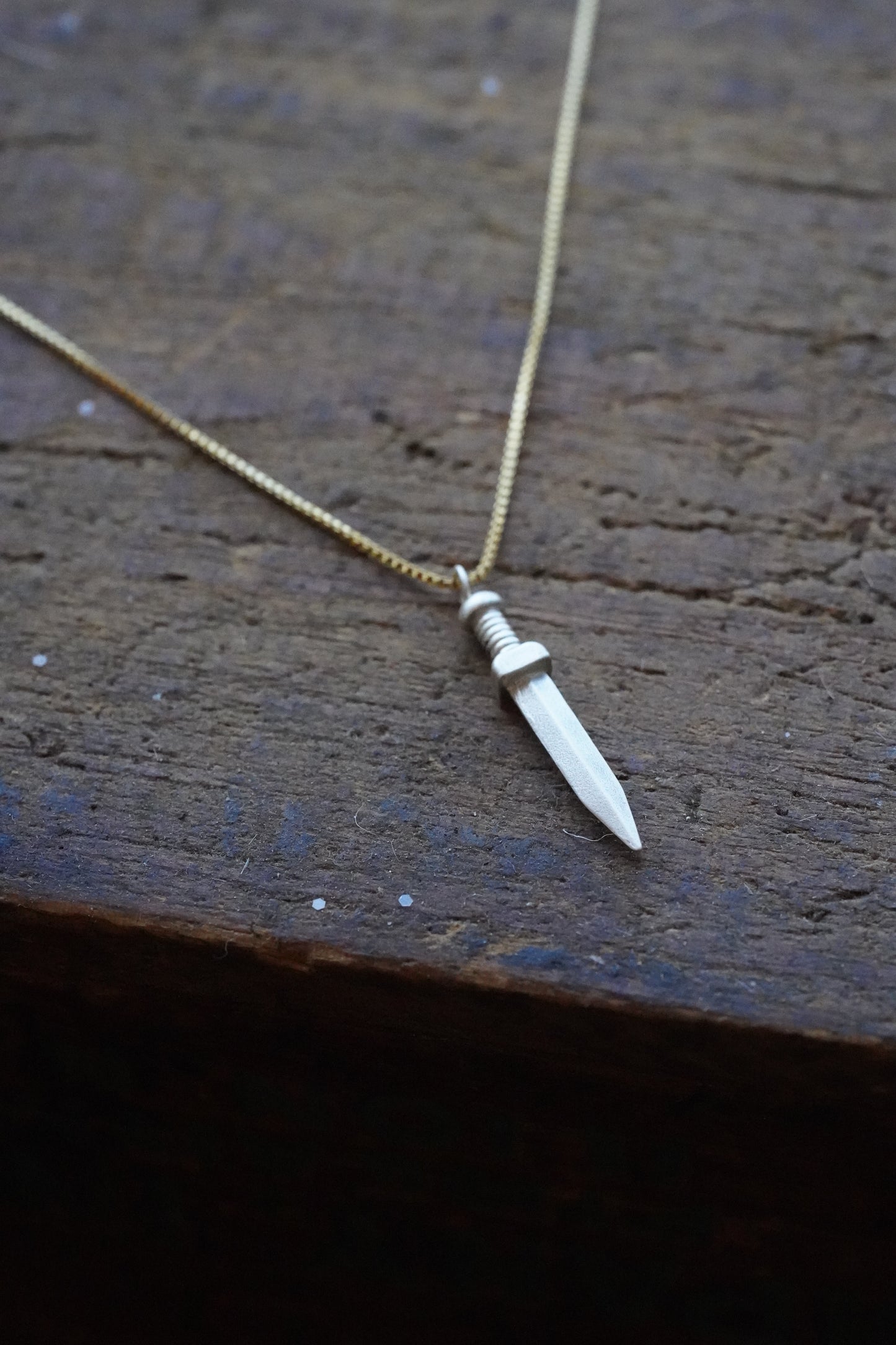 Sterling Silver Sword (Gold Chain)