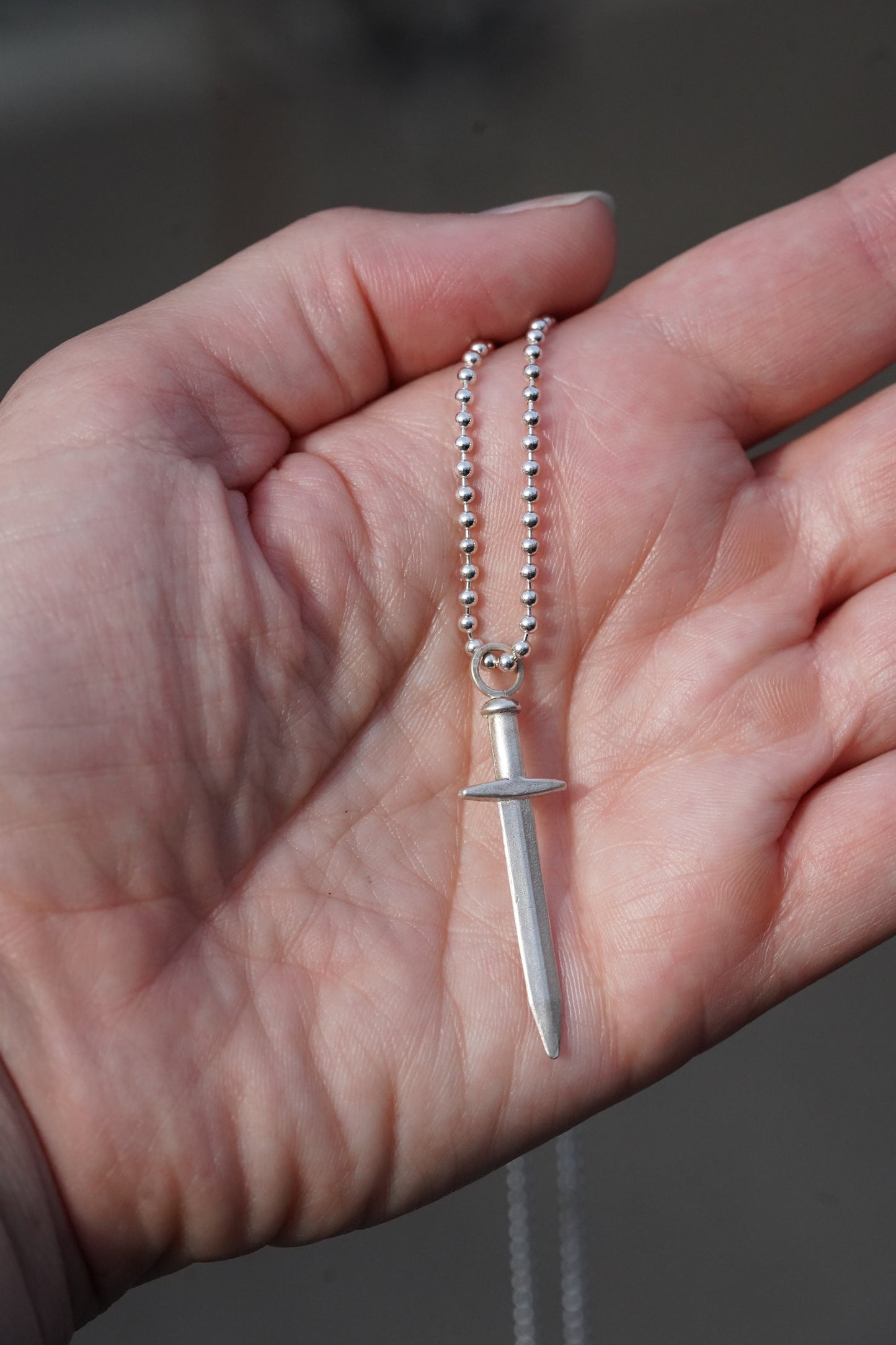 Large Sterling Silver Sword (Silver Ball Chain)