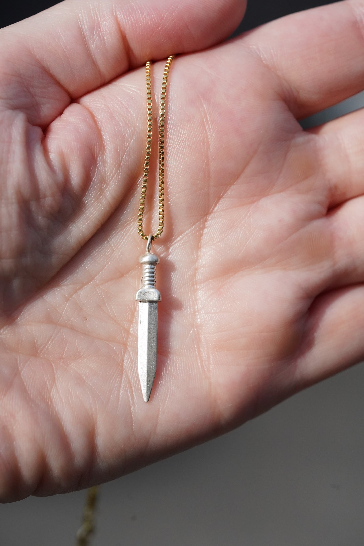 Sterling Silver Sword (Gold Chain)